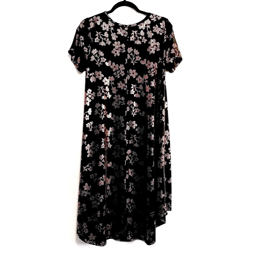 LuLaRoe Carly Black & Rose Gold Metallic Floral Print Dress